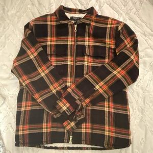 Men Sherpa lined zip up flannel shirt jacket forever 21 men’s size medium